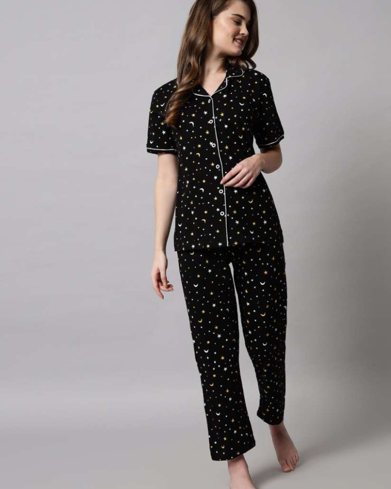Printed Night Dress Black